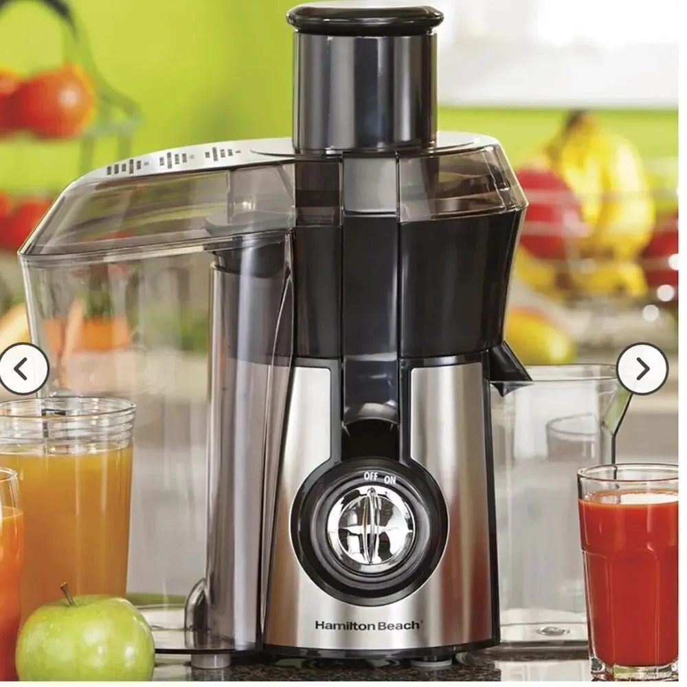 Hamilton Beach Juicer 1 Speed Big Mouth Juice Extractor in Black Stainless Steel